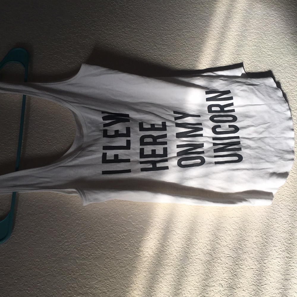 “I flew here on my unicorn” tank top